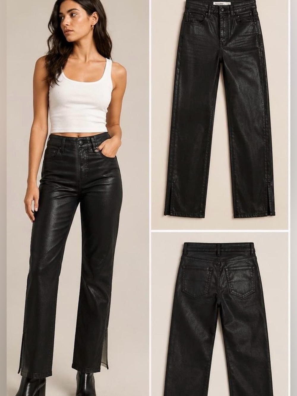 Abercrombie 90's Slim Straight Ultra High Rise Black Coated Jeans, Size 28